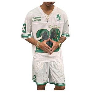 플로렌스 남성용 투피스 V넥 반팔 저지 셔츠와 드로스트링 반바지 세트