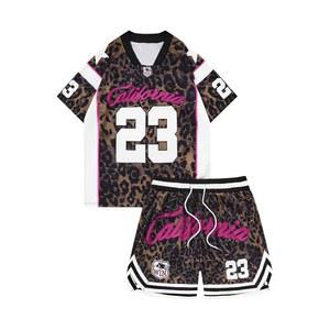 보드럼 남성용 레오파드 2피스 의상 번호 프린트 반팔 저지 셔츠와 반바지 세트 운동 운동복