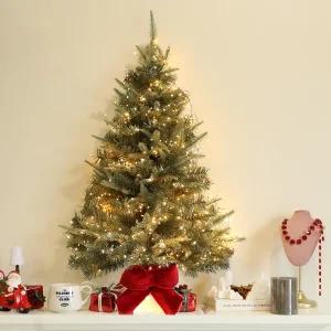 크리스마스트리 전나무 벨벳뽕리본 지네전구 하프 벽트리 세트