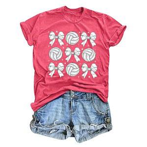 여성용 축구 셔츠 경기 당일 의상 재미있는 보우 그래픽 티 스포츠 엄마 반팔