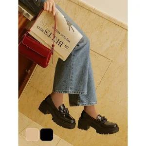 [하프클럽/]천연가죽 로웰 꼬임장식 경량 키높이 로퍼 (블랙/베이지)