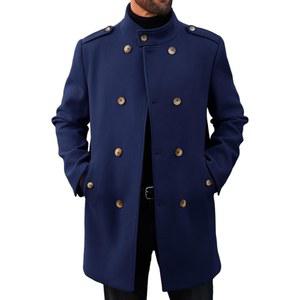 런카티 남성 트렌치코트 더블 가슴 스탠드 칼라 피 코트 캐주얼 가을 겨울 따뜻한 미드 롱 오버코트