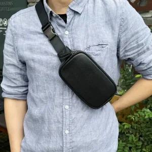 고품질 남자 가죽 힙색 허리색 슬링백 미니 가방 블랙 (WFK604Z)