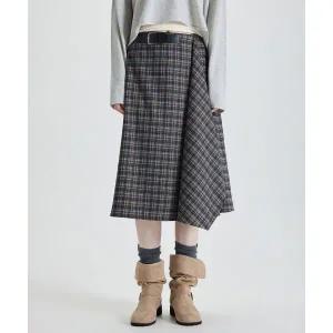 미쏘 체크 랩 미디 스커트_MIWWHFT61C 583415