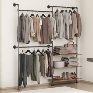DAILONGC 산업용 파이프 의류 랙 벽걸이, 튼튼한 공간 절약형 옷장용 옷걸이 시스템(블랙, 3단)