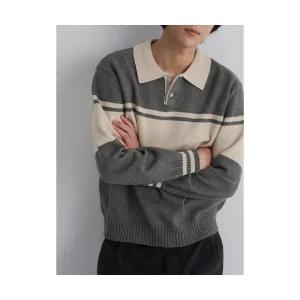 에잇세컨즈 8SECONDS 컬러블록 칼라 니트 그레이 425951LY83 212872