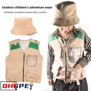 어린이 탐험가 조끼 및 모자 세트 - 역할 놀이, 캠핑 테마 파티 할로윈 공연을 위한 야외 모험 의상