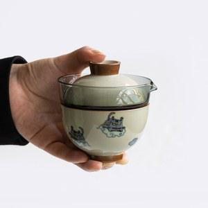 1 세트 호랑이 개완 전통 쾌객배 다기 복호 1인 보이차 다도 선물용 알루미늄 둥근