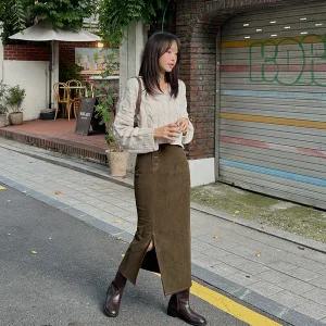 [제작/빅사이즈]이블렛 레테르 코듀로이 H라인 트임 롱스커트 제이스타일