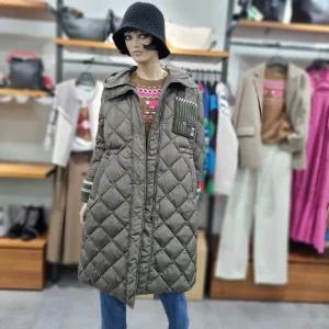 베네통/애플아울렛/니트 배색 다이아 퀼팅 후드 롱 구스 패딩/BAPDA3561
