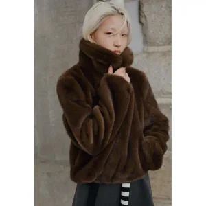 자라 ZARA 방한 숏 보온 코트 가을 겨울 롱 토글 버튼 페이크 퍼 - 타바코