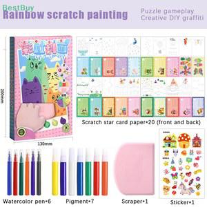 그림 종이 스퀴지 아트 페인트 키트 동물 패턴 페인팅 용품 컬러 스크래치 교육 도구