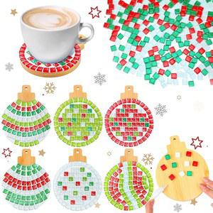 진영 6세트 공예용 DIY 모자이크 타일 혼합 색상 유리 키트 코스터 수제 홈 데코 선물용 나만의 스테인드글라스 만들기 (공)