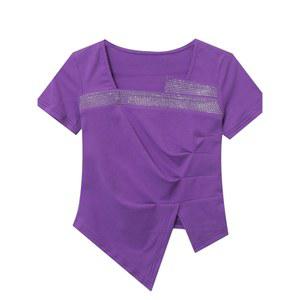 라인 바 댄스복 스포츠 상의 모네르 반팔 여성 블루 라인댄스복장 살사 에어로빅복