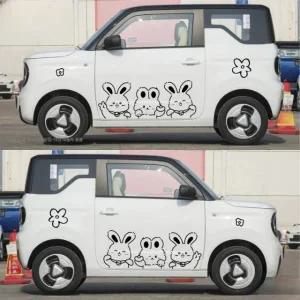 귀여운 토끼 자동차 문 스티커 동물 캐릭터 방수 차량 수입재질 양쪽 C형 블랙 설치도구