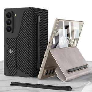 삼성 갤럭시 Z 폴드 6 5 4 3용 고급 PU 가죽 펜 슬롯 및 펜 수납 폴더형 폰 케이스 (충격 방지, 폴드 보호