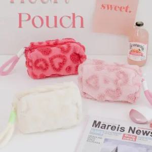 여성 뽀글이 하트 화장품 메이크업 다용도 파우치