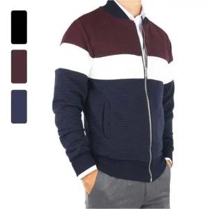 앰보싱 패턴 블럭스트라이프 집업 가디건_RHT003