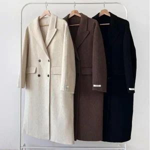 [다잇템]여자 울혼방 롱 알파카 더블 수제 코트_P409266311