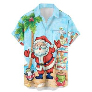 QIVICIMA 남성 할로윈 크리스마스 셔츠 펑키 버튼 다운 파티 알로하 산타 프린트 홀리데이 하와이안 상의