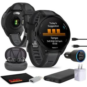 Garmin 가민 포러너 165 음악 GPS 실행 스마트워치 여성 및 남성용 피트니스 트래커 액세서리 번들 - 블랙/