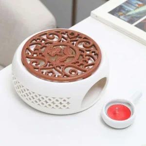 [골드스마일]도자기 티워머 화이트 브론즈 서버 촛불 티팟 다과