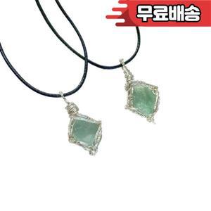 천연 크리스탈 원석 목걸이 청금석 부적 보라색 펜던트 우븐 락본 체인 베프 커플용