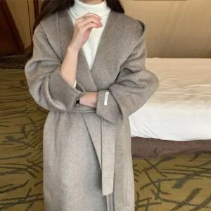 [헤레이스](울100)후디 롱 핸드메이드 코트_YMSH25FW256