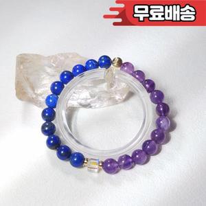 Lii Ji 천연석 청금석 자수정 크리스털 아메리칸 14K 골드 충전 탄성 팔찌 6mm