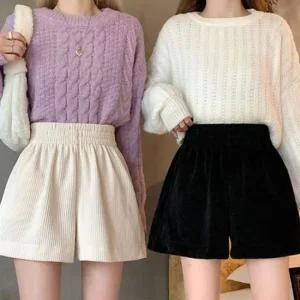 여자 옆트임 밴딩 흰색 하이웨이스트 골지 반바지