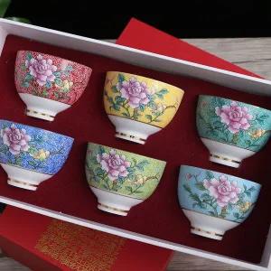 [골드스마일]찻잔 세트 80ml 도자기 일본식 컵 레트로다기찻잔 다기잔세트