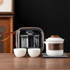 [골드스마일]여행용 다기세트 티도자기 2인 세트 선물용다도세트