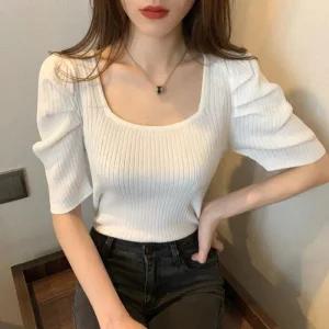 [아우트]린넨 졸사 반팔니트 퍼프소매 반티 110-B