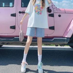 [아우트]청 보이핏 밴딩 청바지 5부