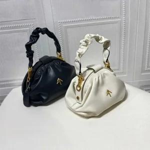 셔링 핸들 크로스 가죽 여성 토트백 스몰 우드 가방