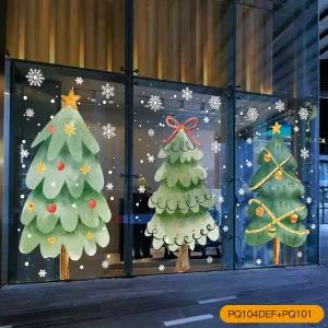 창문스티커 시트지 크리스마스트리 대형 유리창 쇼윈도 수채화 눈꽃 정전기 비점착