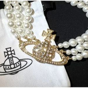 미국 비비안 웨스트우드 세 줄 트리플 레이어 진주 골드 목걸이 초커 387730590506