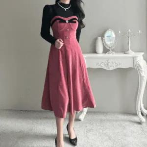 [엘린무드] 세트가격 레쥬메 벨벳 뷔스티에 롱 리본 원피스 반폴라 레이어드 셋업 연말 파.._P351895126