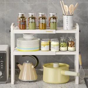 [콩심팥심]주방 수납 양념통 정리선반 조절형 화이트 다용도 조리기구 정리대