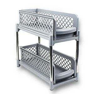 [골드스마일]다용도 슬라이딩 선반 2단 그레이 정리대 수납 레일