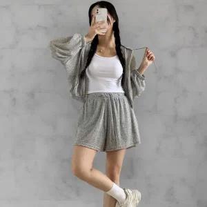 [하프클럽/]여성 시스루 크롭 후드 집업  반바지 트리플 세트