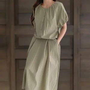 [하프클럽/]여성 스트링 나그랑 블라우스와 롱스커트 세트