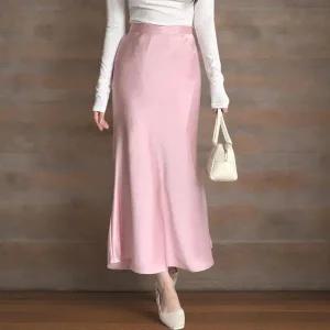 [하프클럽/]여성 새틴 머메이드 롱 스커트 뒷밴딩 클래식 스타일