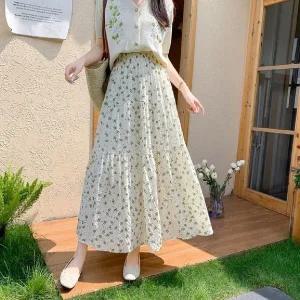 [하프클럽/]플라워 밴딩 롱 티어드 스커트 LL-B108