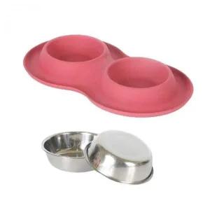 [콩심팥심]밥그릇 인디언 펫전용 말랑 레드 더블식기 실리콘