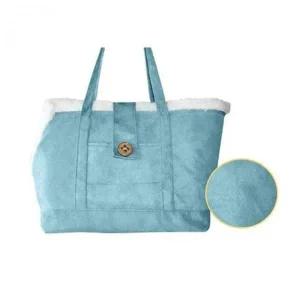 [콩심팥심]애견 가죽 숄더 펫가방 블루 스웨이드 이동가방