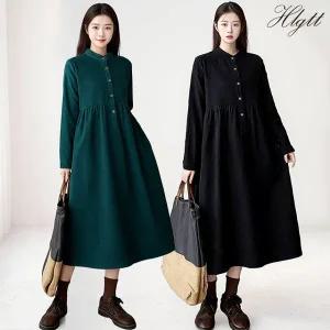 [헬리꽁땡] 루즈 핏 코듀로이 단추 원피스(색상선택)