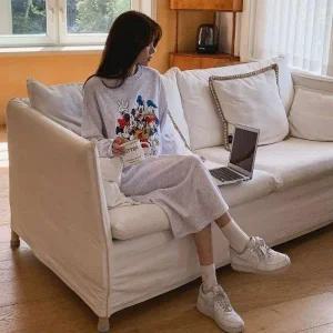 [다잇템] 여자 빅사이즈 롱 슬릿 캐릭터 클래식 면혼방 원피스_23517436_588872