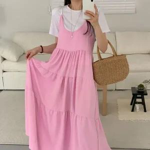 [하프클럽/]여자 코르셋 여행룩 티어드 무지반팔티 세트