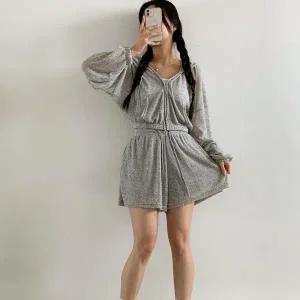 [하프클럽/]여자 시스루 크롭 후드집업 반바지 쓰리피스 세트